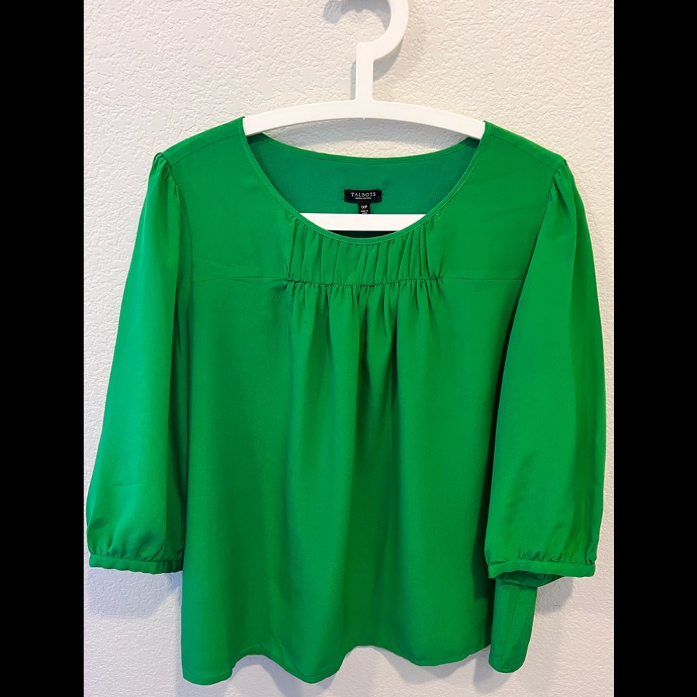 TALBOTS - PETITE Bright Green Pleated Blouse SzXLP